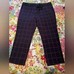 Ann Taylor Navy Plaid Dress Pants with Red Windowpane Size 16 Ankle Length